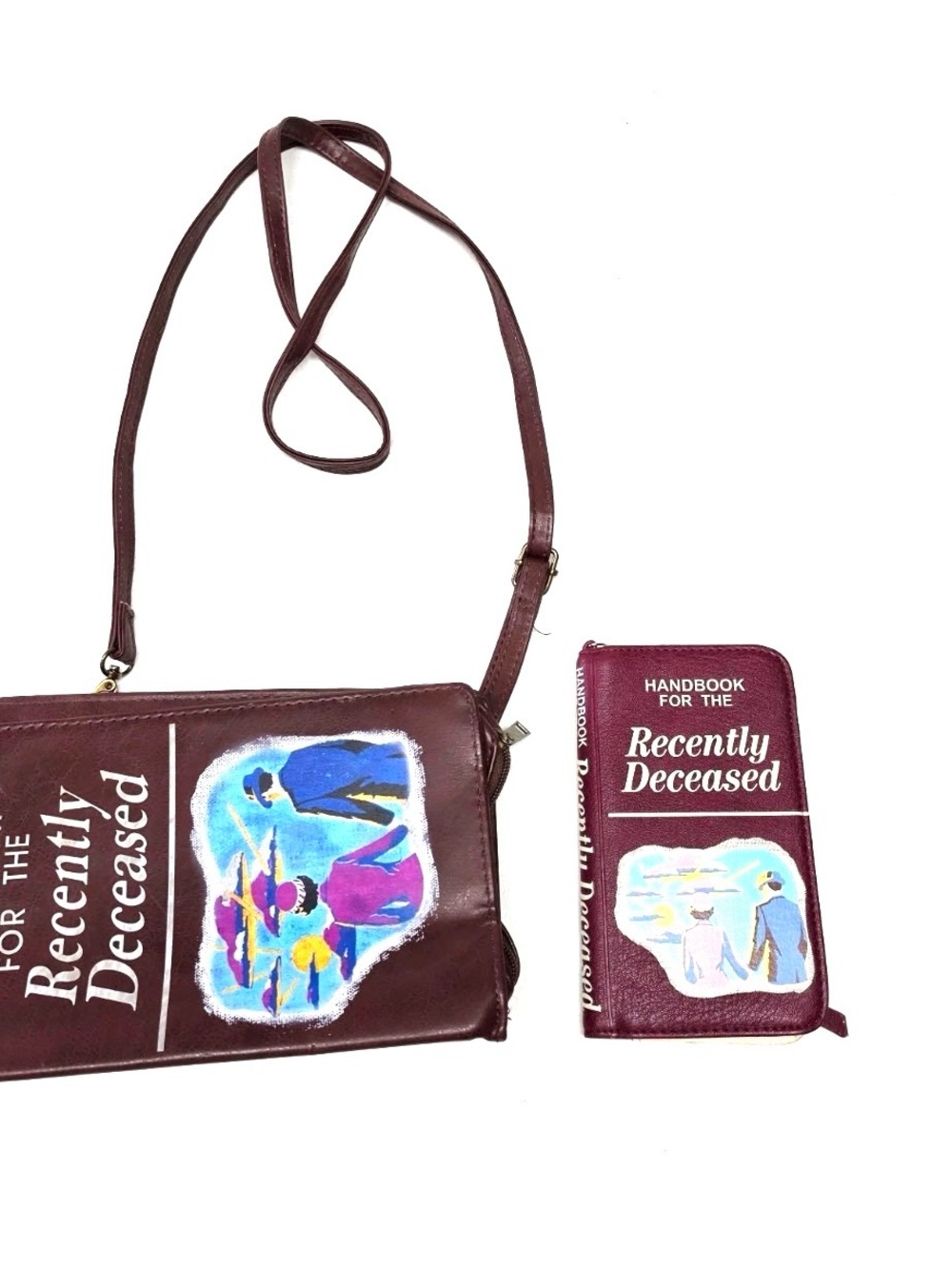 Beetlejuice Handbook for Recently Deceased Burgundy Crossbody Bag Wallet Set